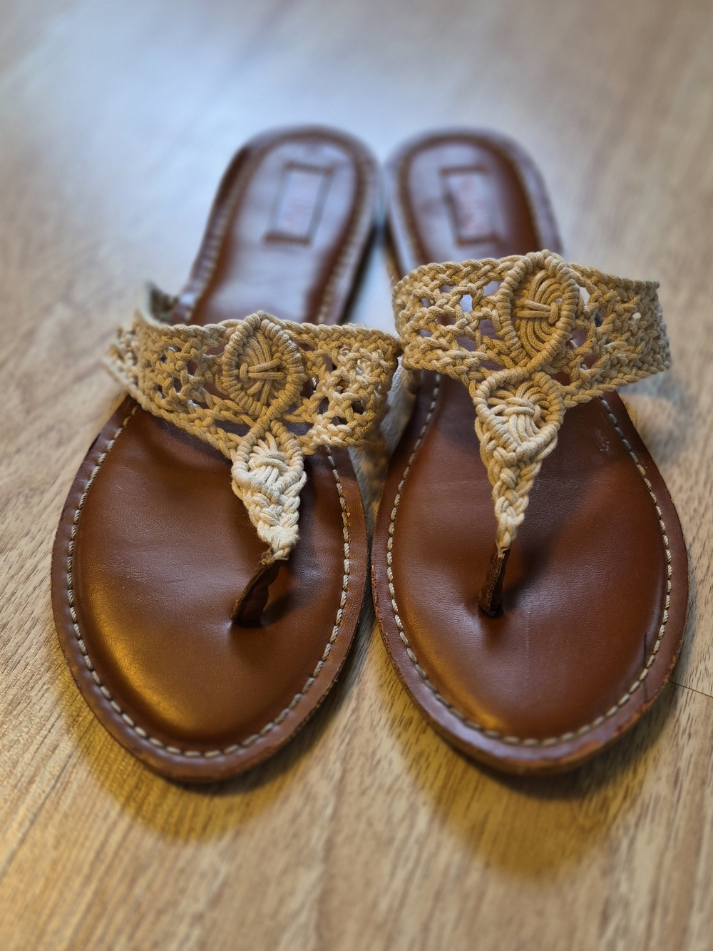 Mad Love Beige Macramé Toe-Post Sandals